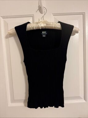 Anthropologie Black Ribbed Square-Neck Tank